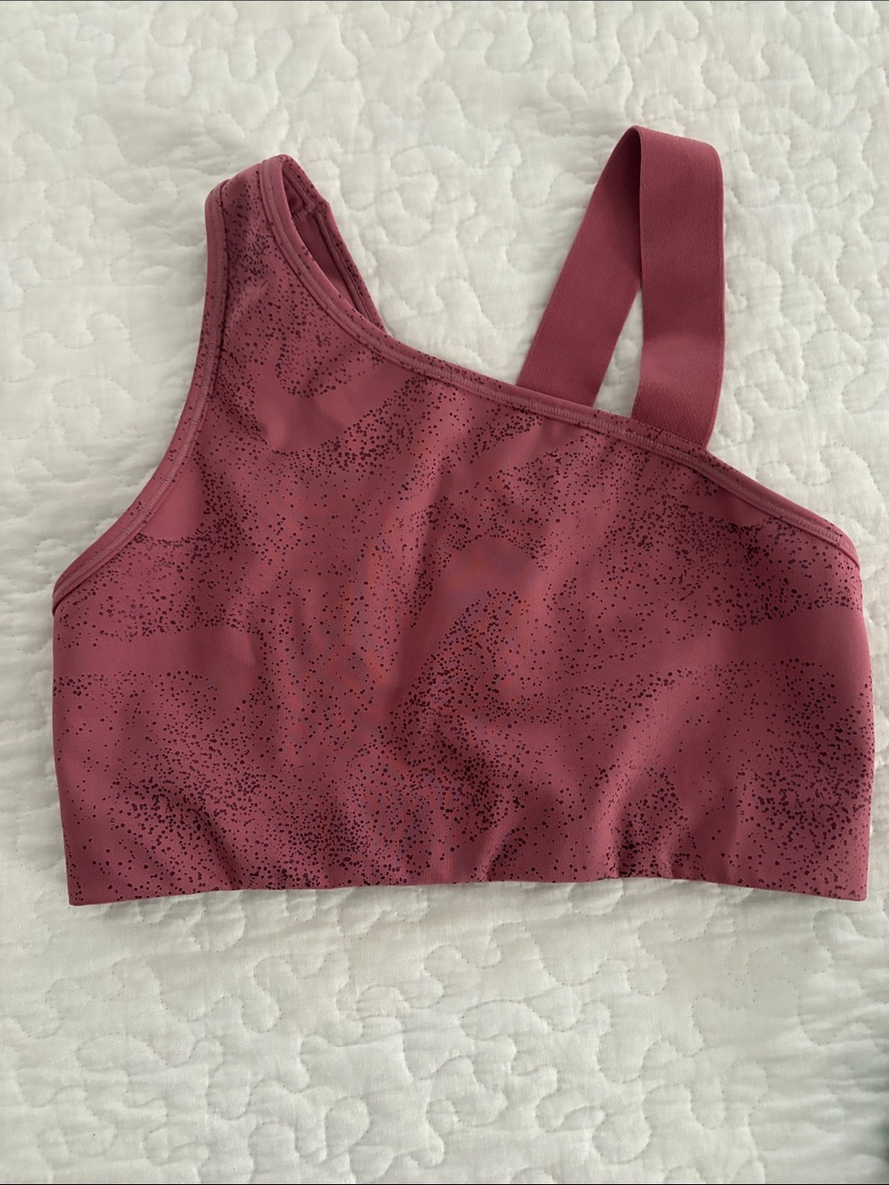 Nike One-Shoulder Sports Bra in Dusty Rose with Speckle Accent